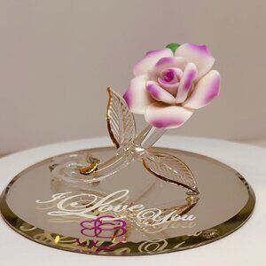 Pink Rose I Love You Glass Figurine Romantic Gift Decor